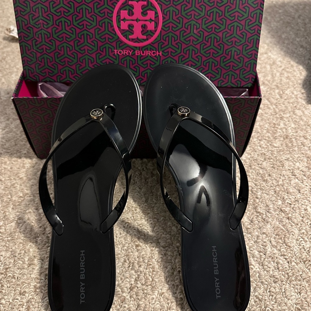 Tory Burch Glossy Black Sandals